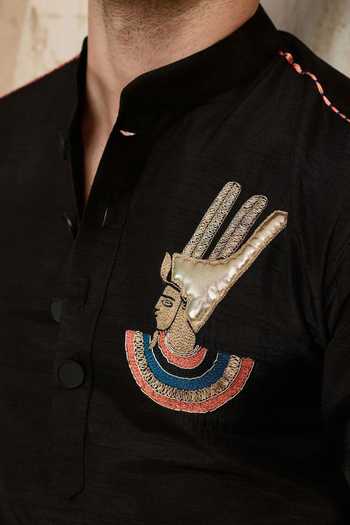 Heartistry by Anky_Black Silk Embroidery Royal Monarch Hand Kurta _Online_at_Aza_Fashions