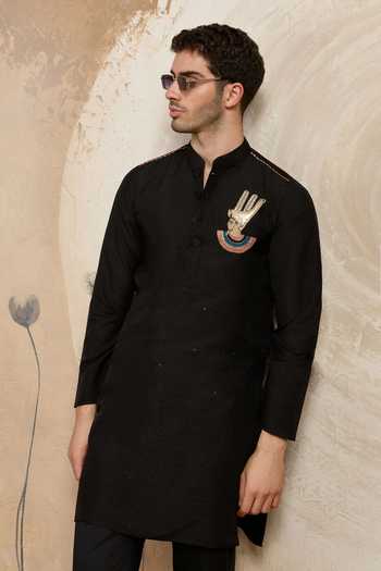 Buy_Heartistry by Anky_Black Silk Embroidery Royal Monarch Hand Kurta _at_Aza_Fashions