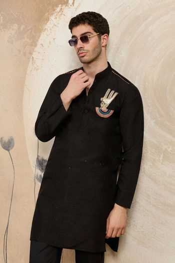 Shop_Heartistry by Anky_Black Silk Embroidery Royal Monarch Hand Kurta _at_Aza_Fashions