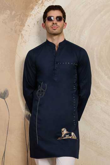 Buy_Heartistry by Anky_Navy Cotton Embroidery Azure Mummy Hand Kurta _at_Aza_Fashions