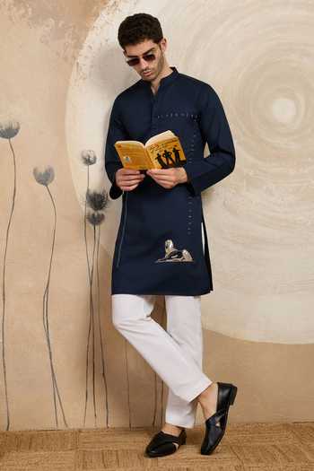 Heartistry by Anky_Navy Cotton Embroidery Azure Mummy Hand Kurta _Online_at_Aza_Fashions