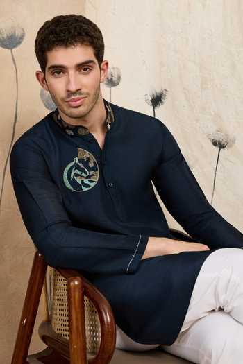 Heartistry by Anky_Black Silk Embroidery Blue Stallion Hand Kurta _Online_at_Aza_Fashions