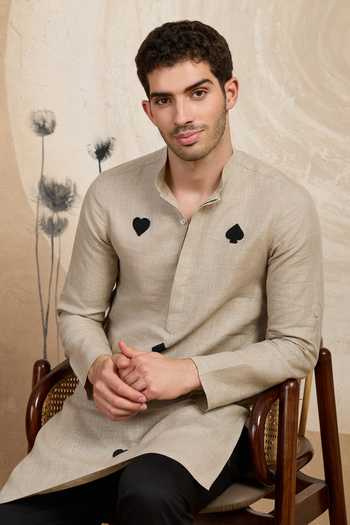 Heartistry by Anky_Grey Linen Embroidery Ace Hand Kurta _Online_at_Aza_Fashions