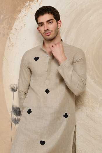 Buy_Heartistry by Anky_Grey Linen Embroidery Ace Hand Kurta _Online_at_Aza_Fashions
