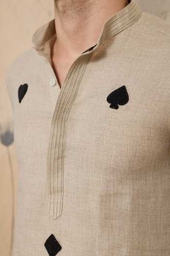 Shop_Heartistry by Anky_Grey Linen Embroidery Ace Hand Kurta _Online_at_Aza_Fashions