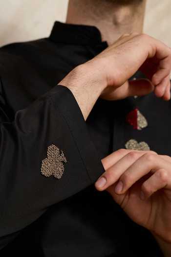 Shop_Heartistry by Anky_Black Cotton Embroidery Royal Deck Hand Kurta _at_Aza_Fashions