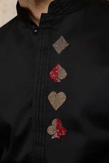 Heartistry by Anky_Black Cotton Embroidery Royal Deck Hand Kurta _Online_at_Aza_Fashions