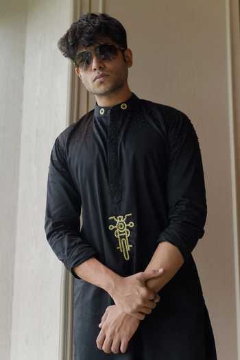 Heartistry by Anky_Black Cotton Embroidery The Riders Heritage Hand Kurta _Online_at_Aza_Fashions