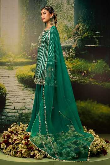 Shop_Priyaa_Green Silk, Organza, Georgette Embroidery, Zari Round Neck Aisha Kurta Set _Online_at_Aza_Fashions