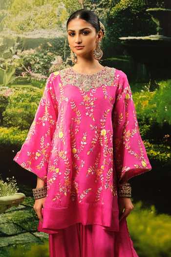 Shop_Priyaa_Pink Organza, Satin Embroidery Hansika Kurta Set _Online_at_Aza_Fashions