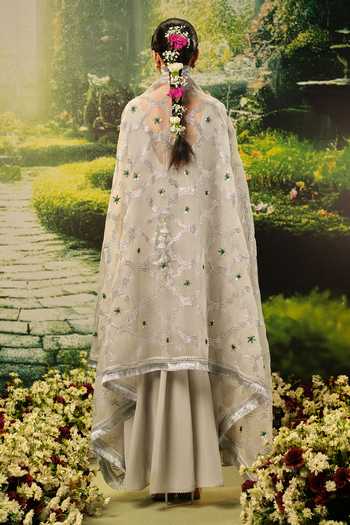 Priyaa_Grey Silk, Organza, Georgette Embroidery, Beads, Abeer Asymmetric Anarkali Set _Online_at_Aza_Fashions
