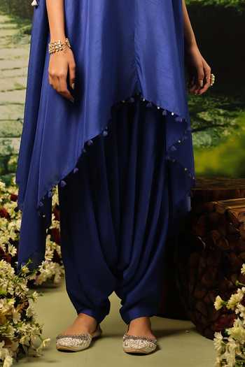 Buy_Priyaa_Blue Silk, Satin Embroidery V-neck Salma Top And Pant Set _Online_at_Aza_Fashions