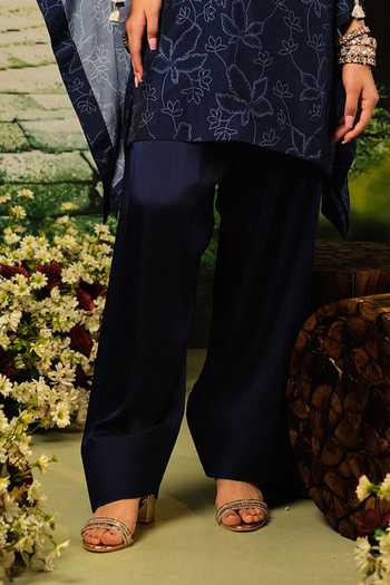 Priyaa_Navy Silk, Satin Embroidery Round Neck Lila Top And Pant Set _Online_at_Aza_Fashions
