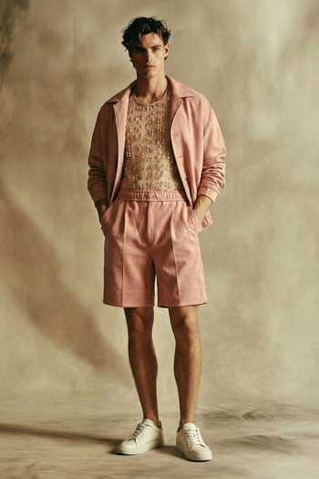 Buy_Nikita Mhaisalkar_Pink Suede Jacket And Shorts Set _at_Aza_Fashions
