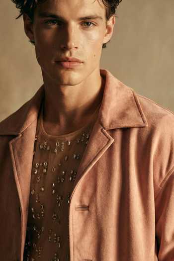 Nikita Mhaisalkar_Pink Suede Jacket And Shorts Set _Online_at_Aza_Fashions