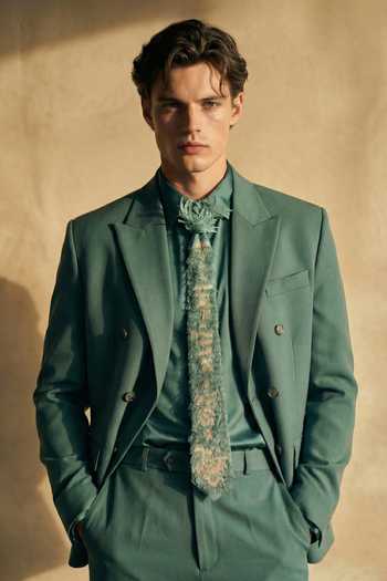 Shop_Nikita Mhaisalkar_Green Luxe Suiting And Pant Set _at_Aza_Fashions