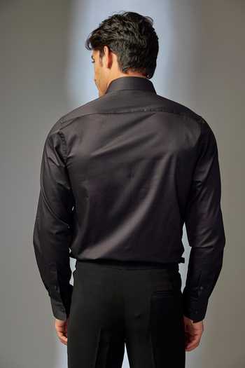 Shop_SALIL BHATIA_Black Cotton Quilted Premium Giza Shirt _at_Aza_Fashions
