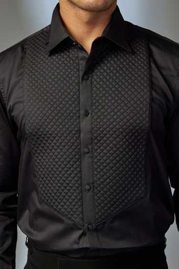 SALIL BHATIA_Black Cotton Quilted Premium Giza Shirt _Online_at_Aza_Fashions