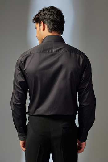 Shop_SALIL BHATIA_Black Cotton Pintuck Shirt _at_Aza_Fashions