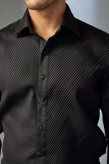 SALIL BHATIA_Black Cotton Pintuck Shirt _Online_at_Aza_Fashions