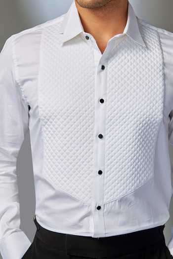 SALIL BHATIA_Ivory Cotton Quilted Pattern Shirt _Online_at_Aza_Fashions