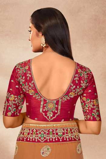 Khwaab By Sanjana Lakhani_Red , Satin Sequins, Embroidery, Floral Butta Woven Saree And Blouse Set _at_Aza_Fashions