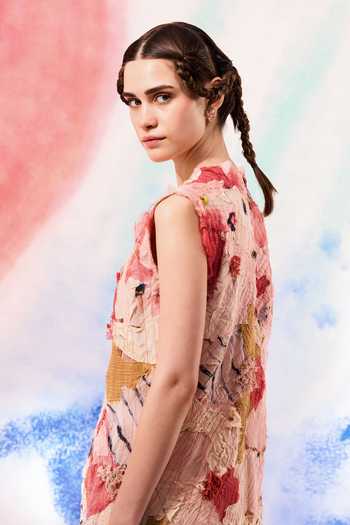 Ilk_Pink Embroidery High Neck Lichen Midi Dress _Online_at_Aza_Fashions
