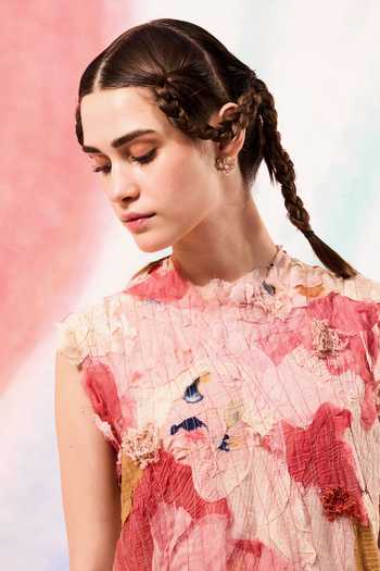 Buy_Ilk_Pink Embroidery High Neck Lichen Midi Dress _Online_at_Aza_Fashions