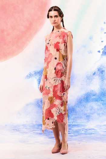 Shop_Ilk_Pink Embroidery High Neck Lichen Midi Dress _Online_at_Aza_Fashions