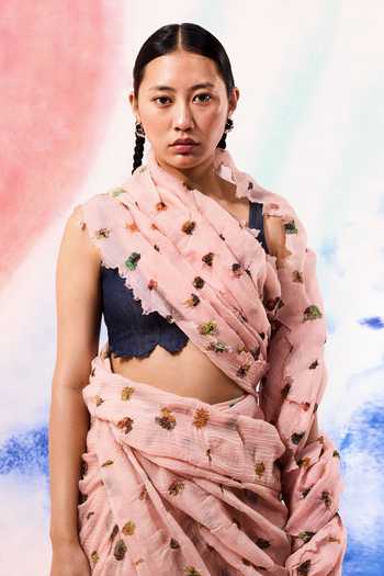Buy_Ilk_Pink Silk, Muslin Embroidery Leo Printed Saree 