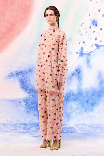 Buy_Ilk_Pink Silk, Muslin Embroidery High Neck Leo Smocked Top _Online_at_Aza_Fashions
