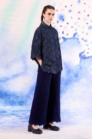 Ilk_Navy Embroidery Collared Reef Smocked Shirt _Online_at_Aza_Fashions