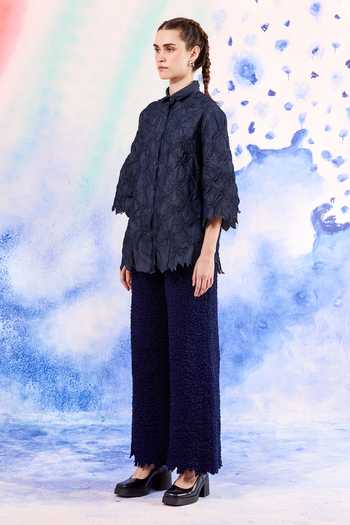 Buy_Ilk_Navy Embroidery Collared Reef Smocked Shirt _Online_at_Aza_Fashions