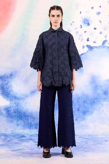 Buy_Ilk_Navy Embroidery Collared Reef Smocked Shirt _at_Aza_Fashions