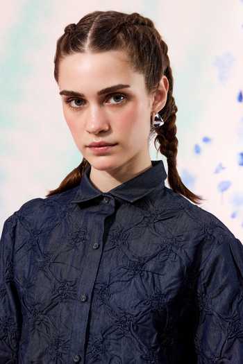Shop_Ilk_Navy Embroidery Collared Reef Smocked Shirt _Online_at_Aza_Fashions