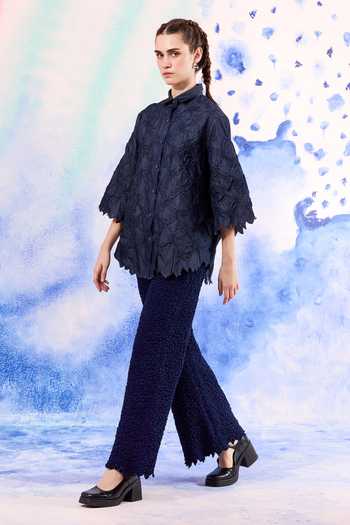Buy_Ilk_Navy Cotton Embroidery Reef Smocked Pant _at_Aza_Fashions