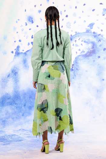 Shop_Ilk_Pink Cambric Embroidery, Applique, Patchwork Lichen Skirt _at_Aza_Fashions