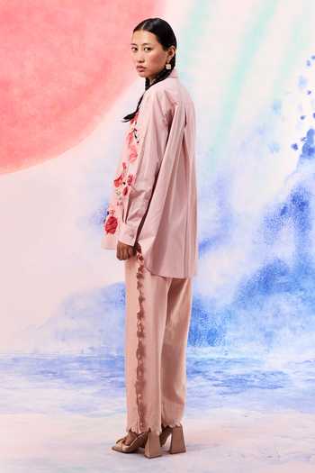 Shop_Ilk_Blush Poplin Embroidery Collared Lichen Link Shirt _at_Aza_Fashions