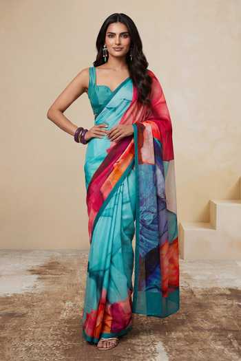 Buy_Satya Paul_Multi Color Silk, Crepe Fading Winter Printed Saree _at_Aza_Fashions
