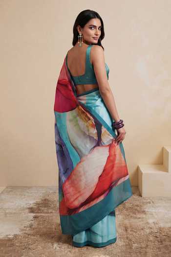 Shop_Satya Paul_Multi Color Silk, Crepe Fading Winter Printed Saree _at_Aza_Fashions
