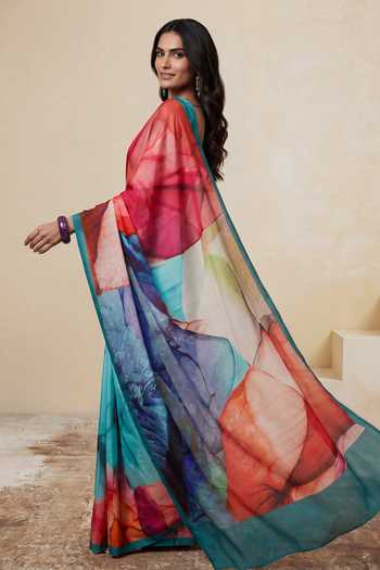 Buy_Satya Paul_Multi Color Silk, Crepe Fading Winter Printed Saree _Online_at_Aza_Fashions