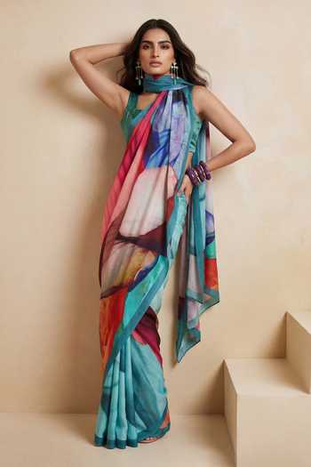 Shop_Satya Paul_Multi Color Silk, Crepe Fading Winter Printed Saree _Online_at_Aza_Fashions