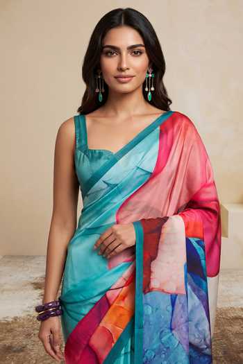 Satya Paul_Multi Color Silk, Crepe Fading Winter Printed Saree _at_Aza_Fashions