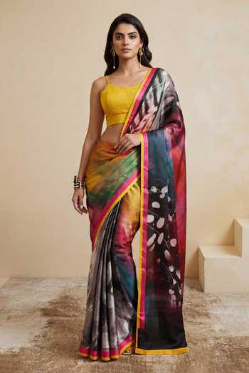 Buy_Satya Paul_Black Georgette, Satin Fire And Ice Printed Saree _at_Aza_Fashions