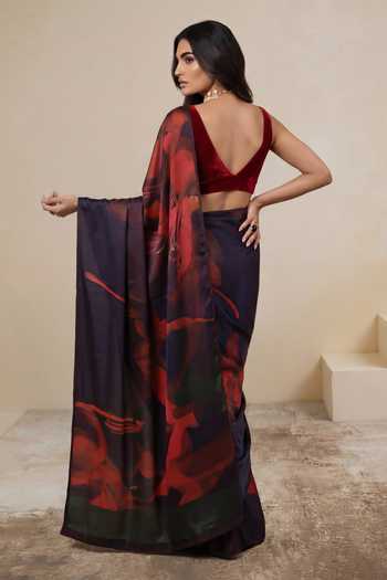 Shop_Satya Paul_Red Georgette, Satin Lavender Haze Saree _at_Aza_Fashions