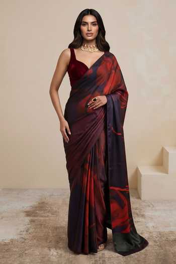 Buy_Satya Paul_Red Georgette, Satin Lavender Haze Saree _Online_at_Aza_Fashions