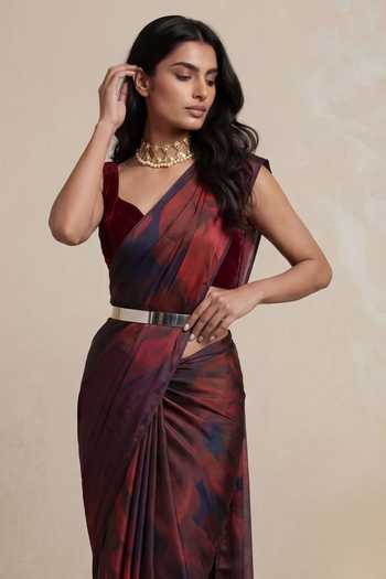 Shop_Satya Paul_Red Georgette, Satin Lavender Haze Saree _Online_at_Aza_Fashions
