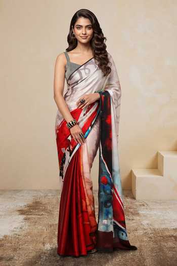 Buy_Satya Paul_White Georgette, Satin Calicut Calling Print Saree _at_Aza_Fashions