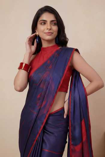 Satya Paul_Red Georgette, Satin Nightly Hymn Printed Saree _Online_at_Aza_Fashions