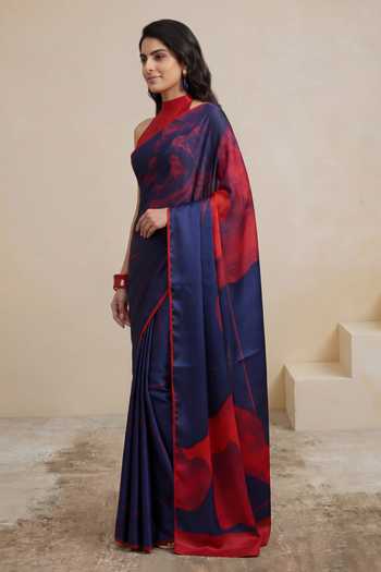 Shop_Satya Paul_Red Georgette, Satin Nightly Hymn Printed Saree _Online_at_Aza_Fashions